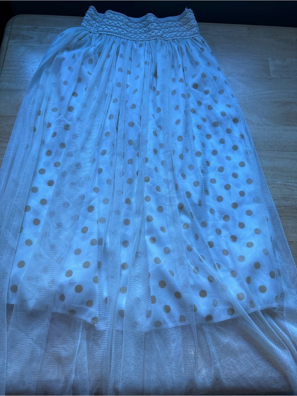 White Tulle Polka Dot Midi Skirt